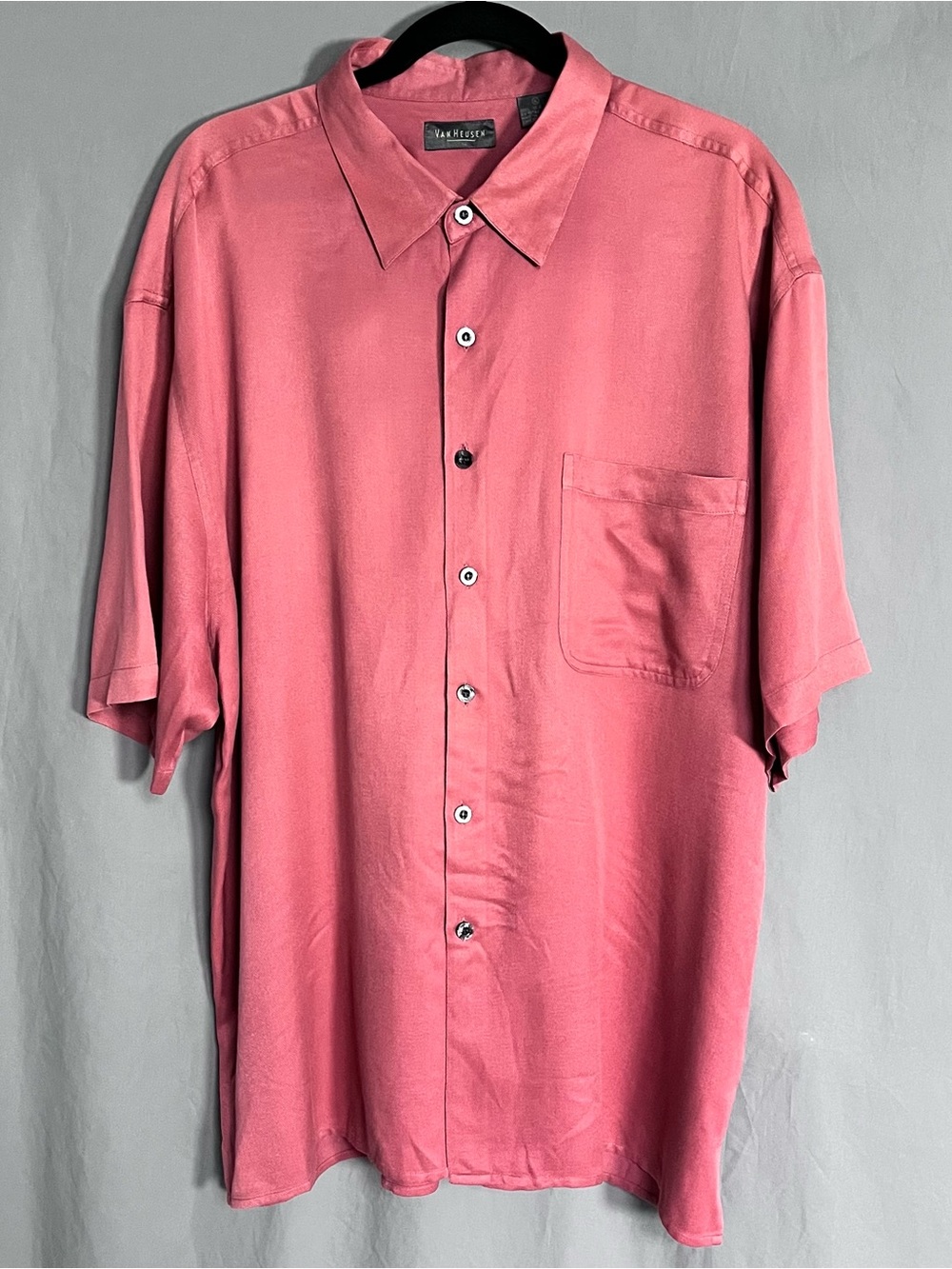 Van Heusen 100% Silk Short Sleeve Camp Shirt XL Soft Brick Red Terracotta